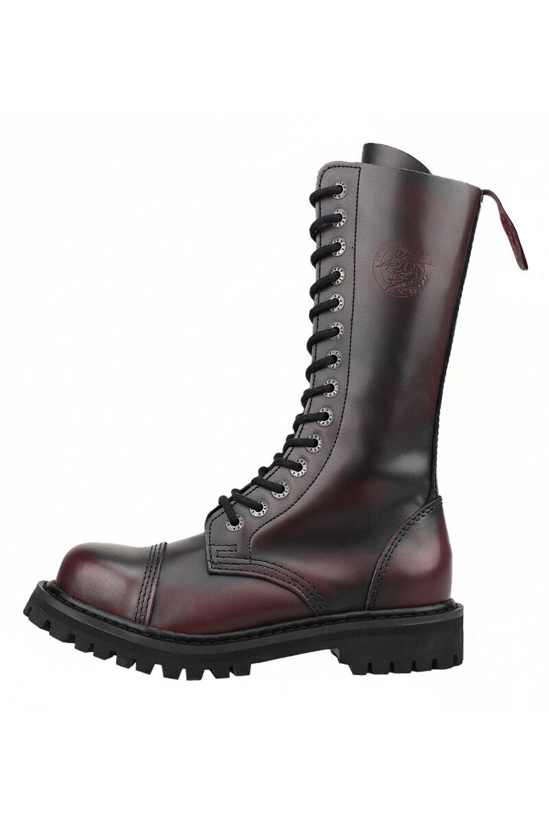 Angry Itch 14 Loch Stiefel Burgundy Rub Off