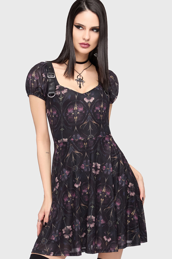 short gothic dresses Goth Women Short Dress Dark Witch Style Halloween Spiderweb Pattern Wide Sleeve Dress LINE Season Witch Dress, Black Goth Dress,