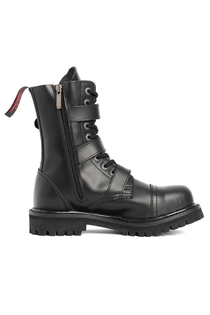 Angry Itch 10 Loch Stiefel 3 Buckle Schwarz