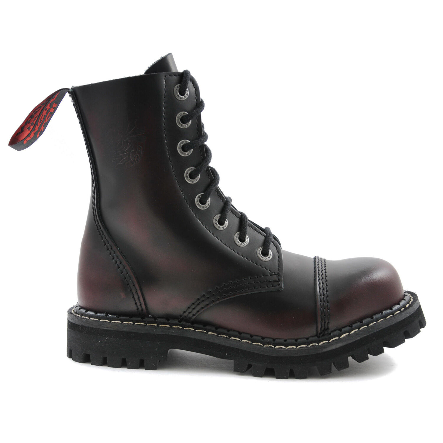 Angry Itch 8 Loch Stiefel Burgundy Rub Off