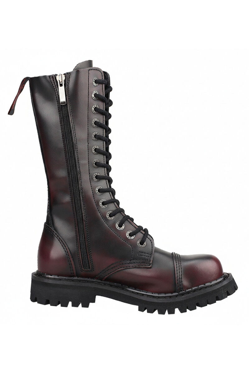 Angry Itch 14 Loch Stiefel Burgundy Rub Off