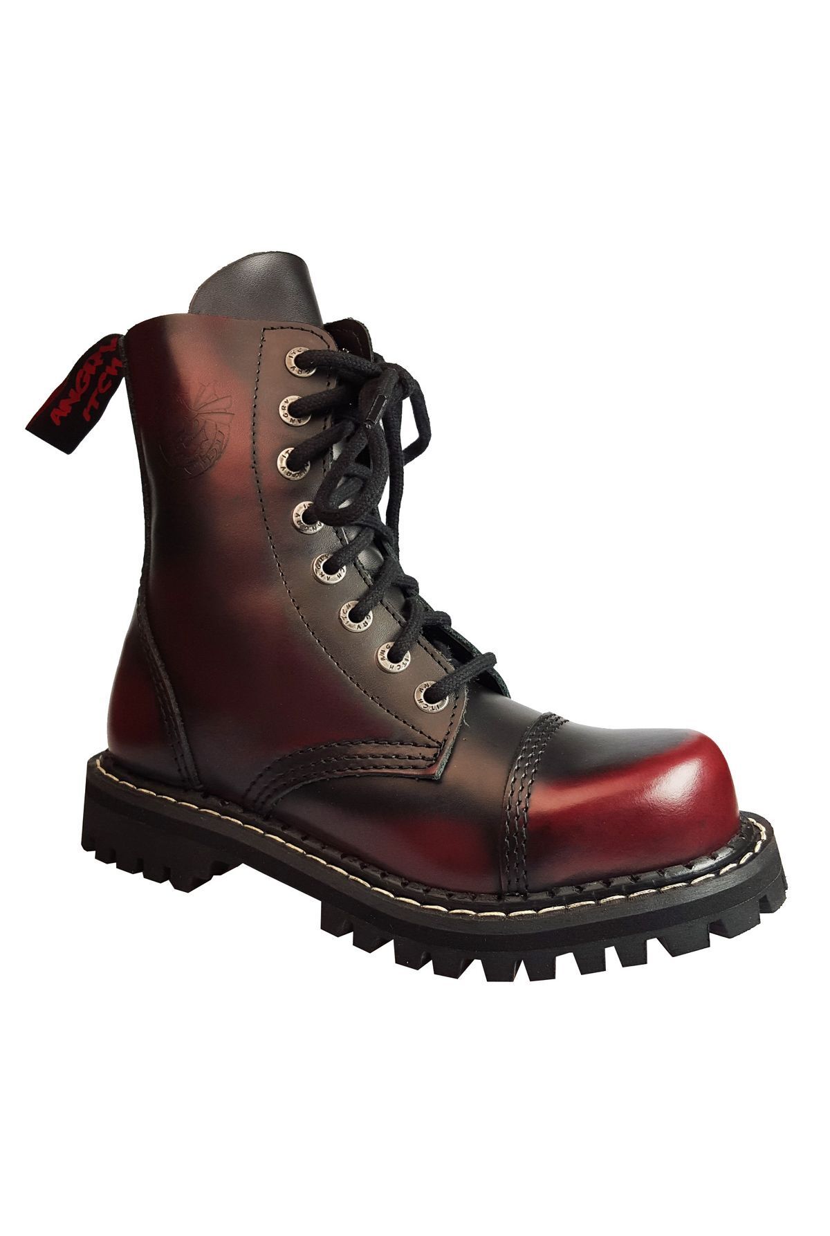 Angry Itch 8 Loch Stiefel Burgundy Rub Off