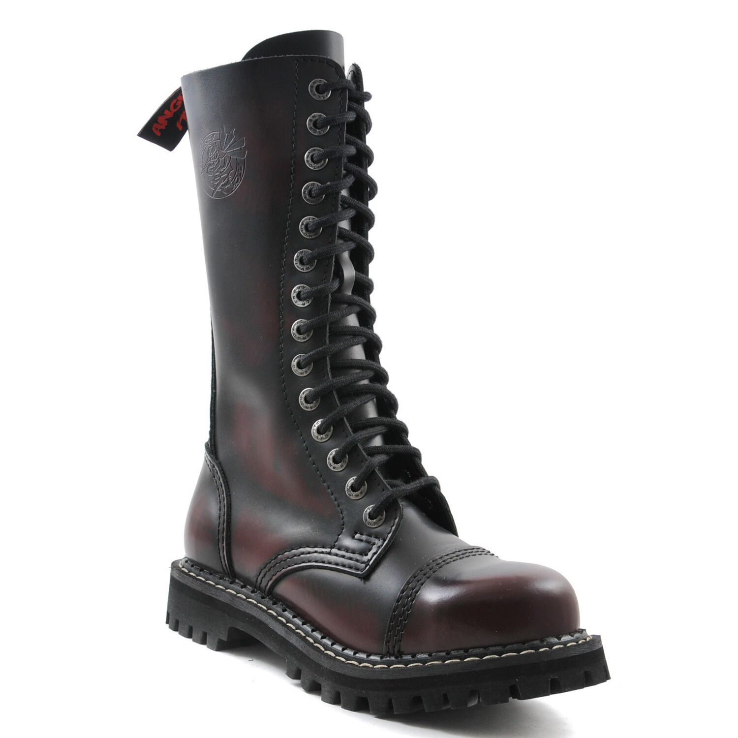 Angry Itch 14 Loch Stiefel Burgundy Rub Off