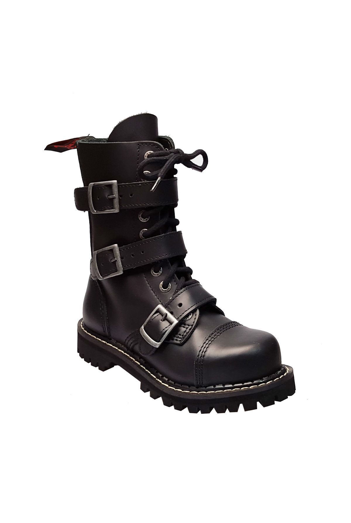 Angry Itch 10 Loch Stiefel 3 Buckle Schwarz