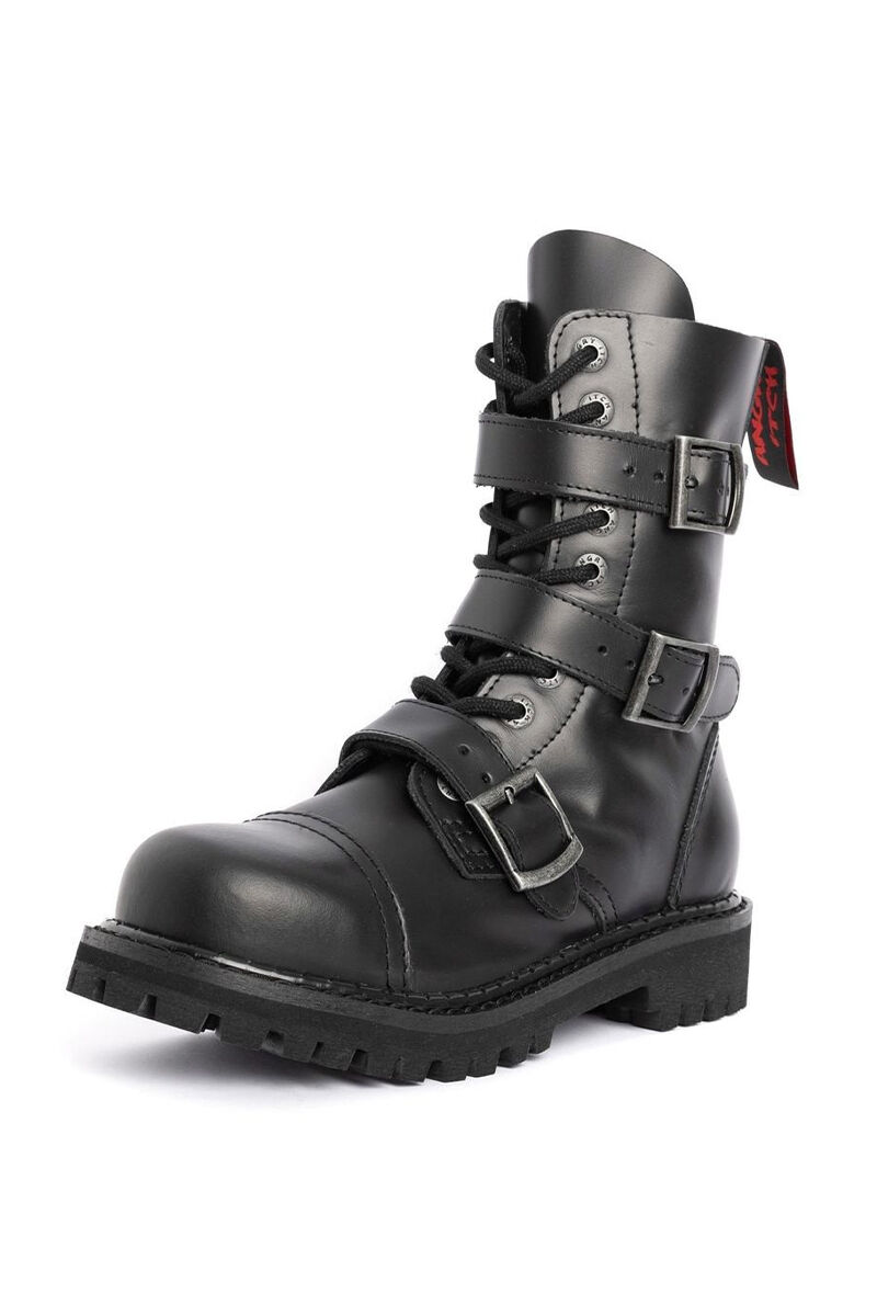 Angry Itch 10 Loch Stiefel 3 Buckle Schwarz