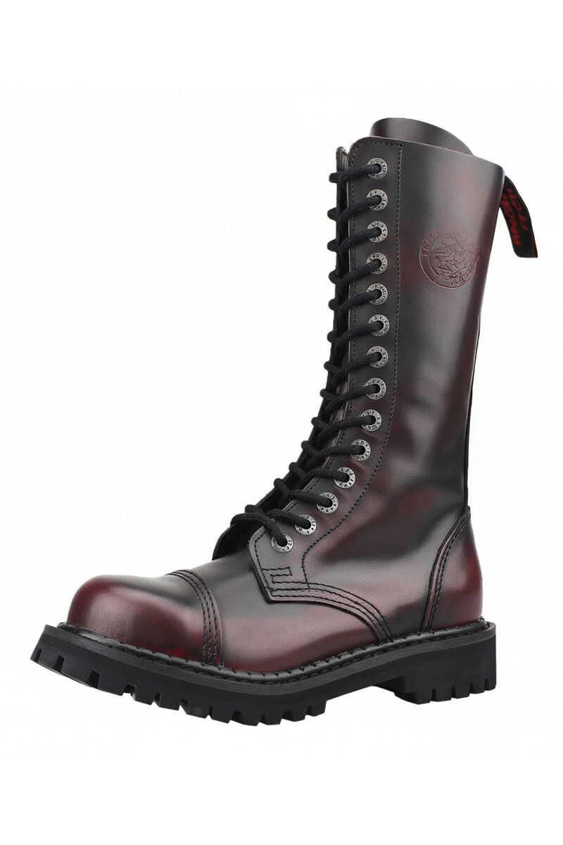 Angry Itch 14 Loch Stiefel Burgundy Rub Off