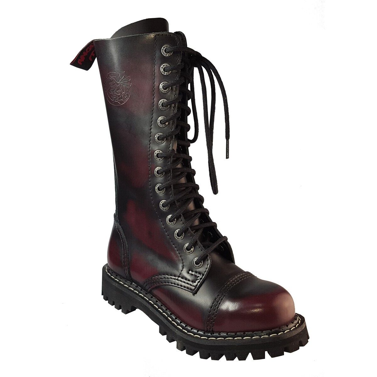 Angry Itch 14 Loch Stiefel Burgundy Rub Off