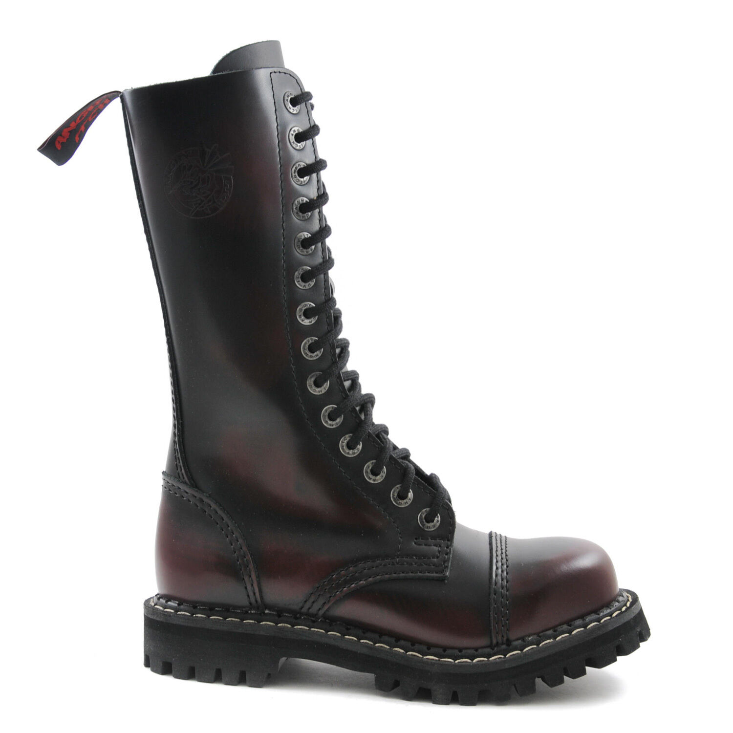 Angry Itch 14 Loch Stiefel Burgundy Rub Off