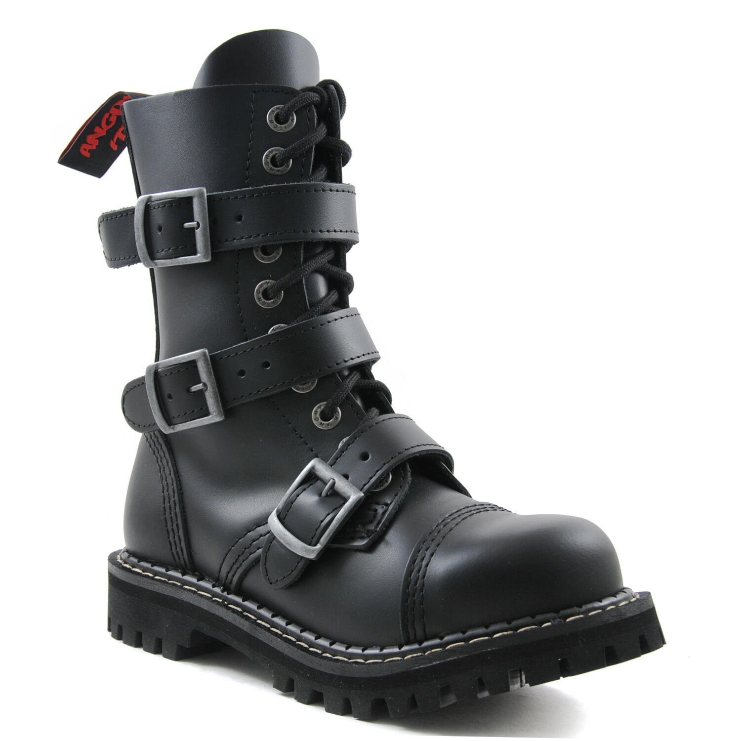 Angry Itch 10 Loch Stiefel 3 Buckle Schwarz
