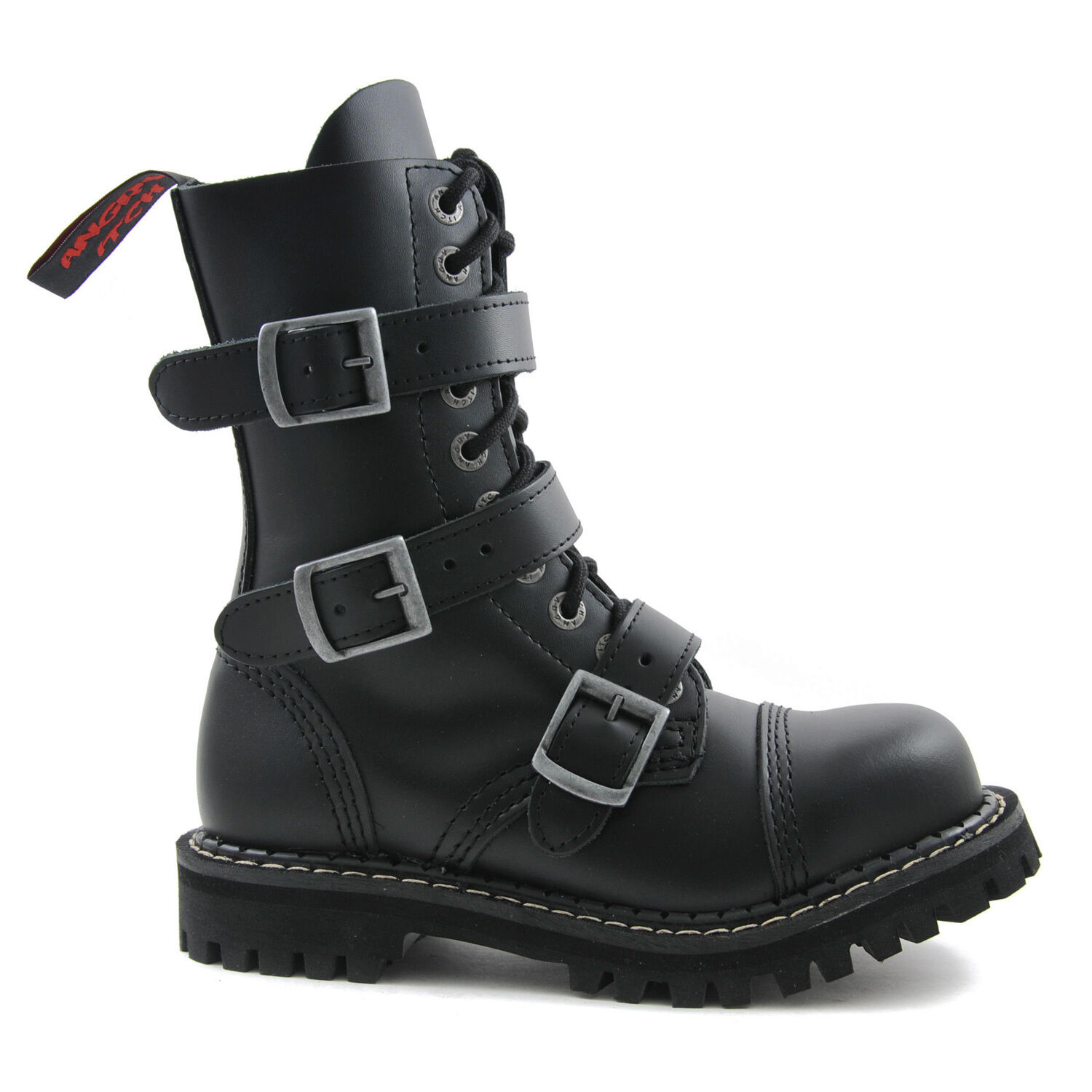 Angry Itch 10 Loch Stiefel 3 Buckle Schwarz