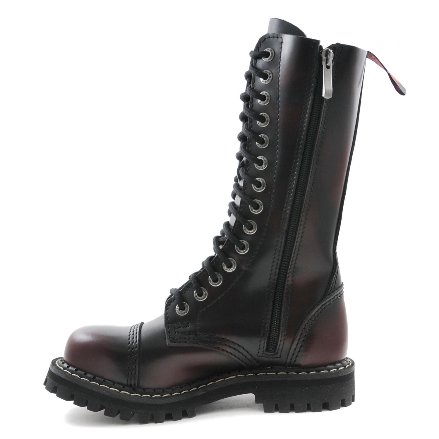 Angry Itch 14 Loch Stiefel Burgundy Rub Off