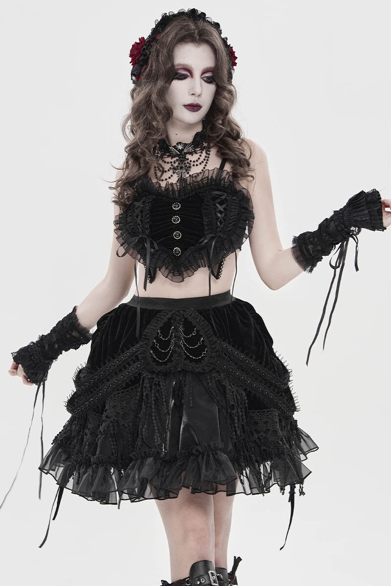 Devil Fashion Rock Nocturne Velvet Ruffle
